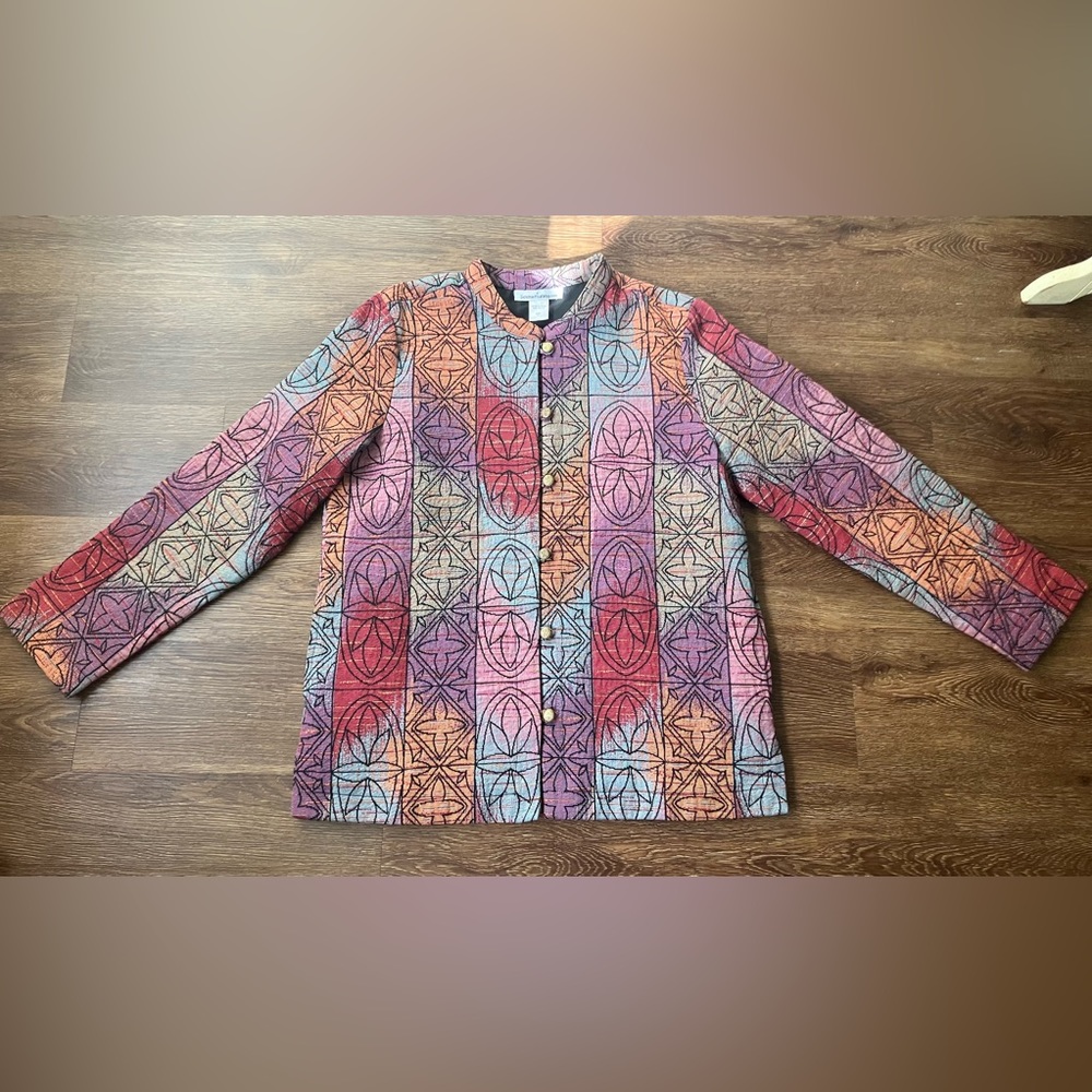 Vintage Serengeti Tapestry Jacket Quilted Colorful Abstract Mandarin Collar L